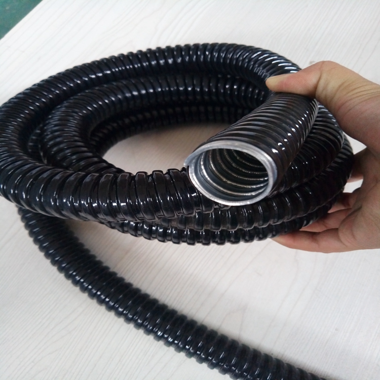宜昌自动化设备用镀锌包塑蛇皮管Φ16阻燃包塑金属软管黑色加厚