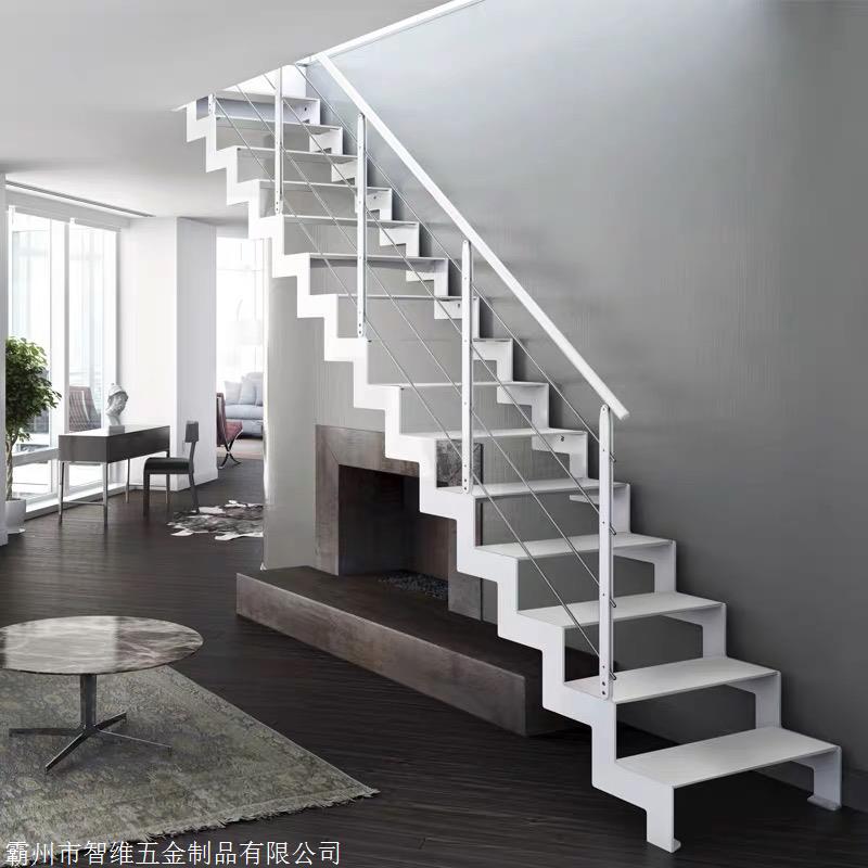 2双梁z字形钢木楼梯 简约现代式 浅灰色 白色 网红室内别墅