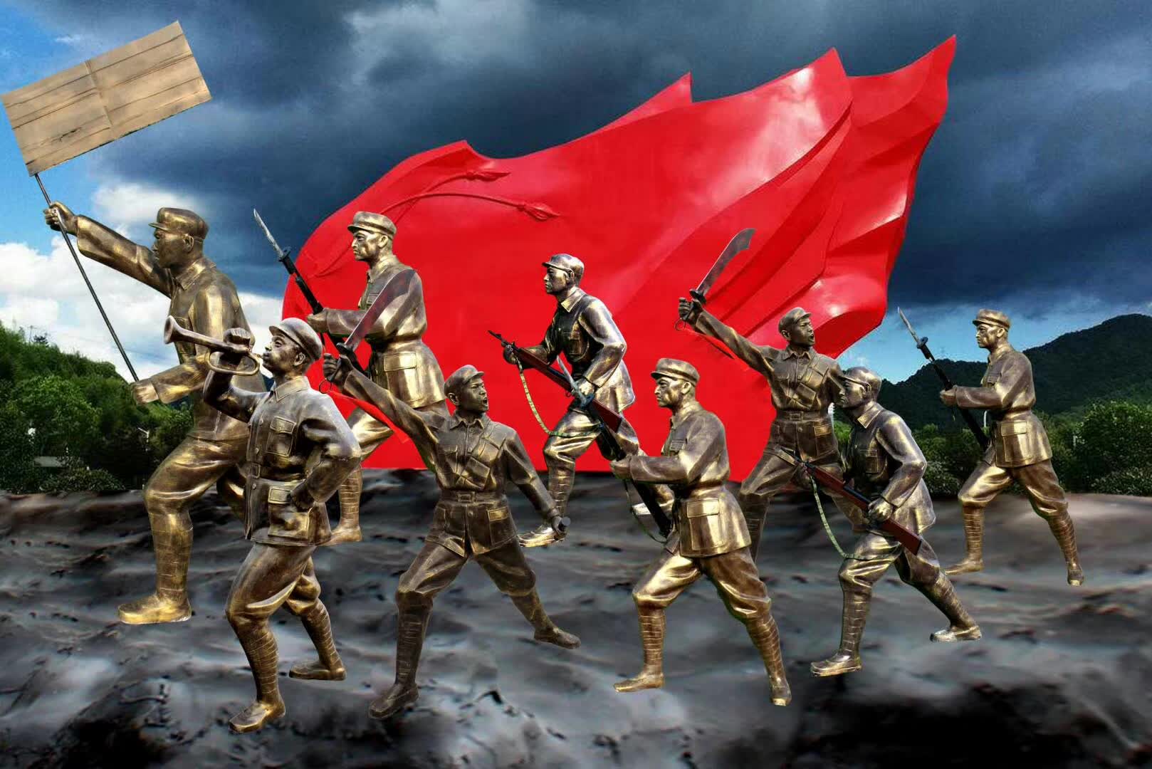 抗日红军冲锋铜雕