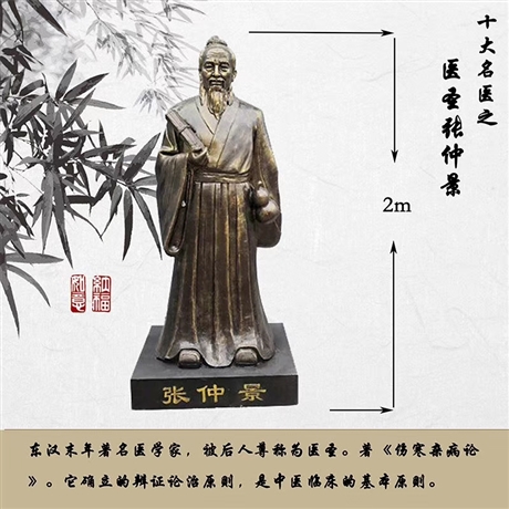 张仲景雕塑 玻璃钢仿铜古代名医雕像 四大名医雕塑厂家现货发售