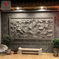 砖雕门楼图片遵义新中式装修风格照壁高浮雕鱼莲花图1.5m 连年