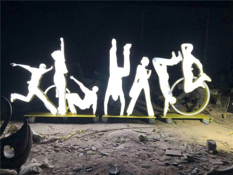 发光剪影人物雕塑 不锈钢透光人物剪影小品