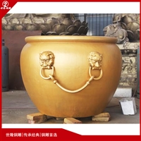庭院铸铜缸 仿古雕花铜缸别墅摆件 狮首缸定制