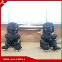 工厂门口一对铜雕狮 大型铜雕对狮 居家户宅纯铜铸狮子