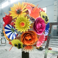 不锈钢花球雕塑，彩绘不锈钢花瓣球雕塑