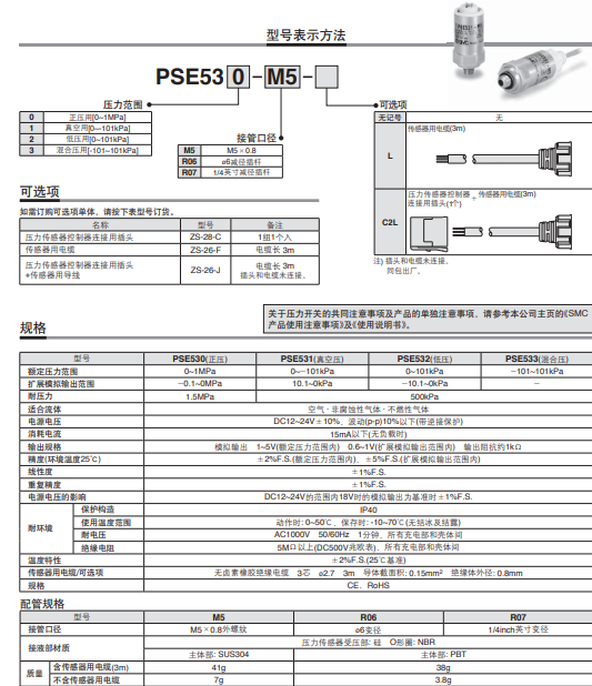 SMC压力传感器PSE530-R06 样册