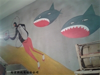 南京餐厅彩绘1 鱼餐馆手绘墙画 江苏周边上门墙绘定制