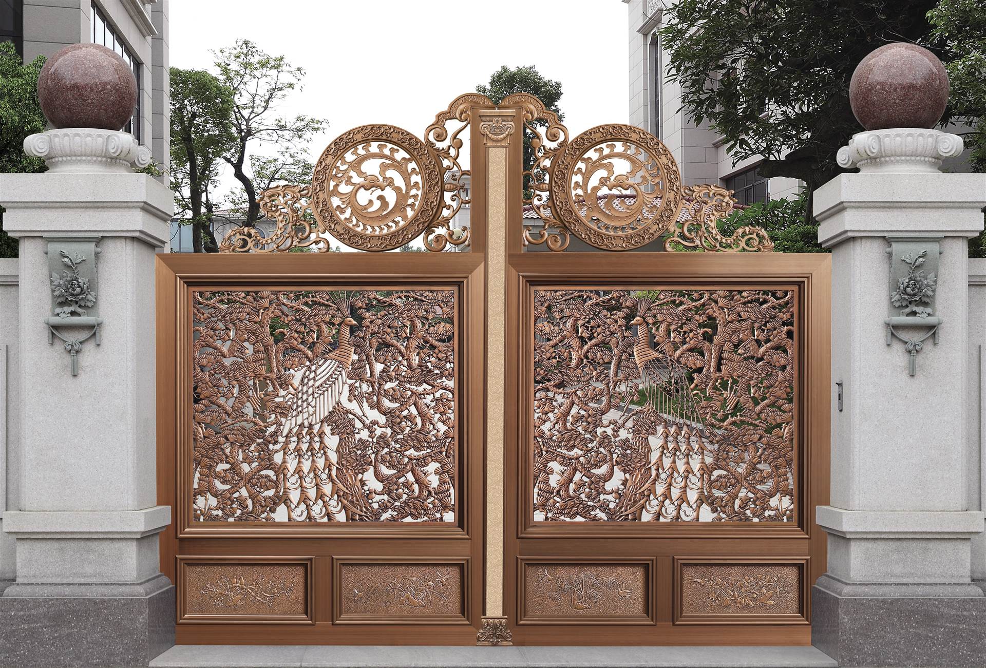 中式庭院子母铝艺门 电动平移铝艺大门 全组装豪华庭院大门