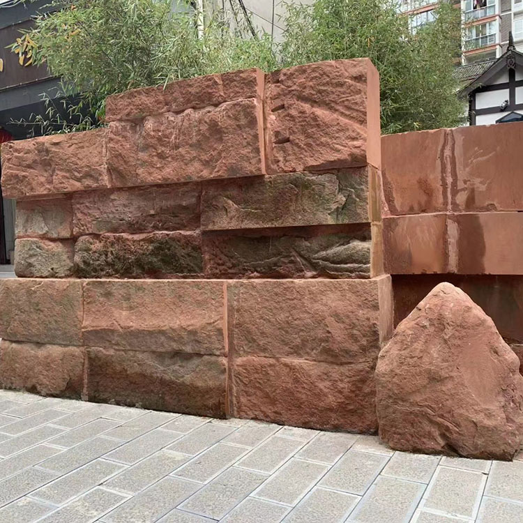 四川红砂岩荔枝面天然红色砂岩石外墙湿贴干挂板