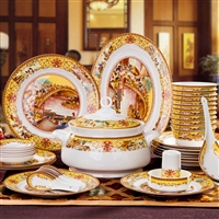 景德镇礼品餐具套装厂家 古典中式清明上河图陶瓷餐具 釉中彩