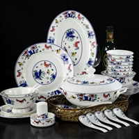 礼品餐具套装 陶瓷碗盘碟定做 中式60头骨瓷鸡缸图 促销礼品