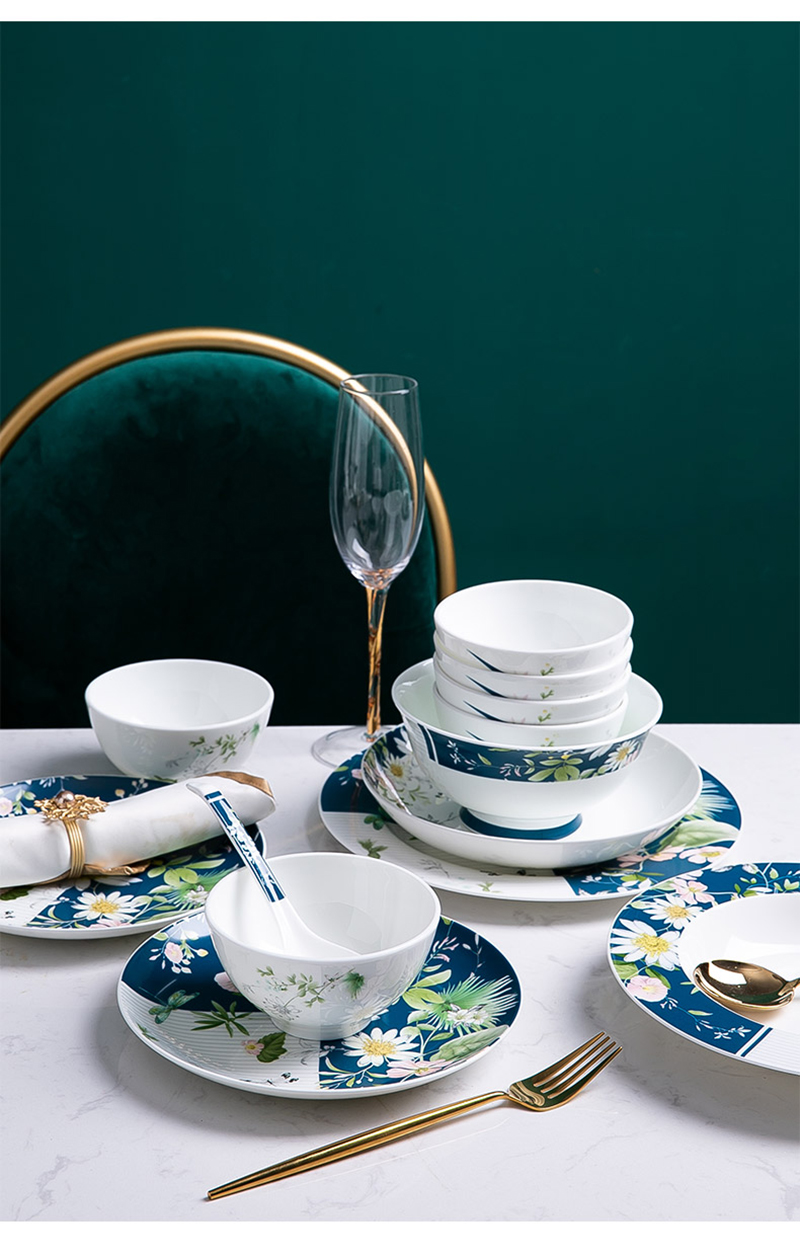 陶瓷碗盘套装家用简约餐具套装釉中彩骨瓷餐具适用微波炉