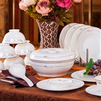 骨瓷餐具礼品 餐具套装家用碗盘碟 欧式黄金边员工礼品餐具