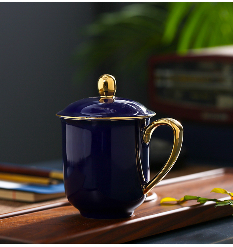 描金办公茶杯景德描金泡茶杯带盖颜色釉水杯个人杯礼品印logo