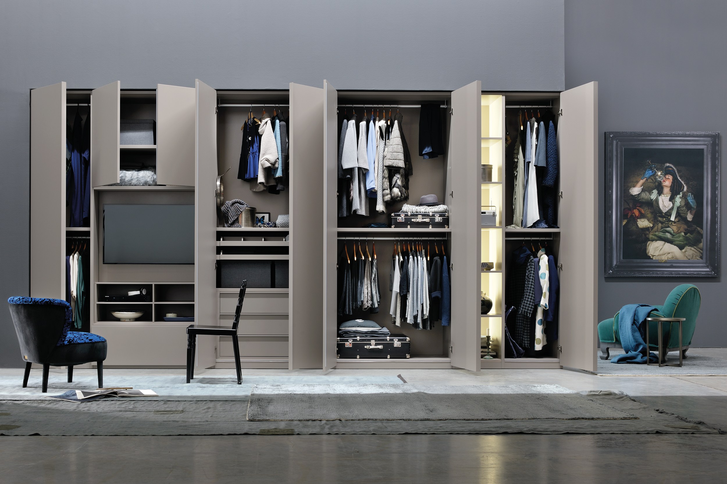 意式轻奢风玻璃门衣柜储物柜移门