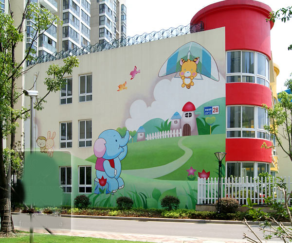 幼儿园彩绘外墙 简单图片