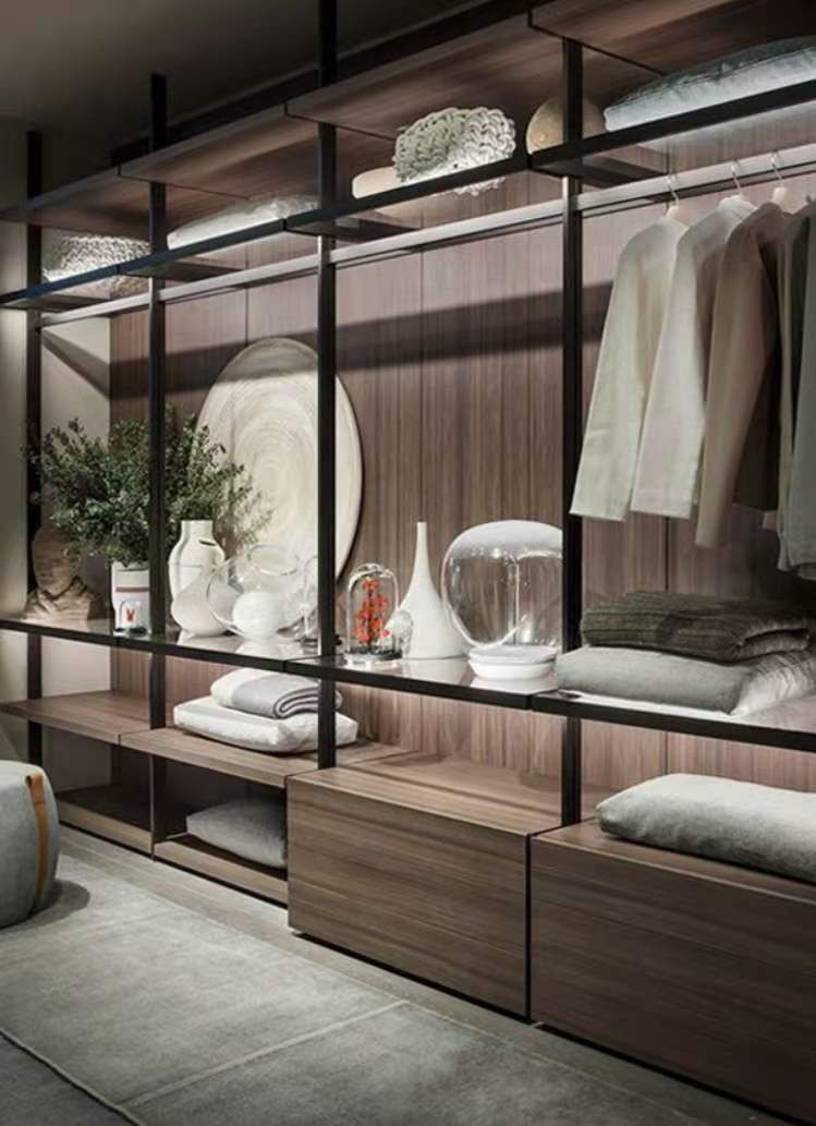 现代轻奢铝框玻璃门板定制储物柜