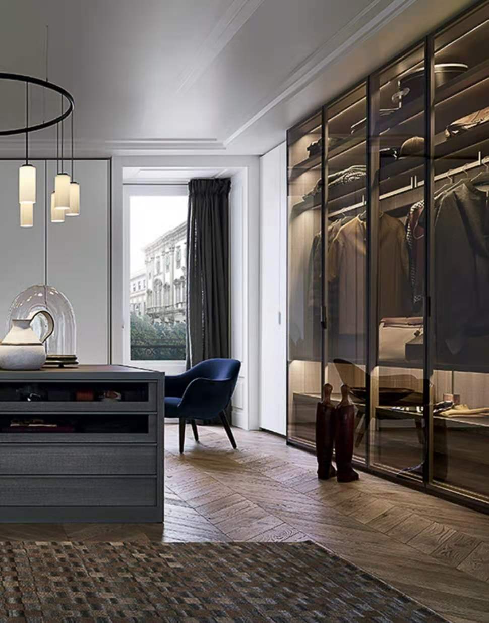 玻璃衣柜全屋定制家具整体主卧现代简约轻奢衣柜衣帽间推拉门移门