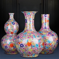 景德镇陶瓷花瓶 珐琅彩万花花瓶摆件 现代家居摆件瓷瓶