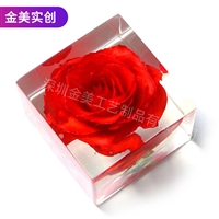 创意树脂工艺品 亚克力透明 透明镇纸 玫瑰花标本定制 桌面摆件