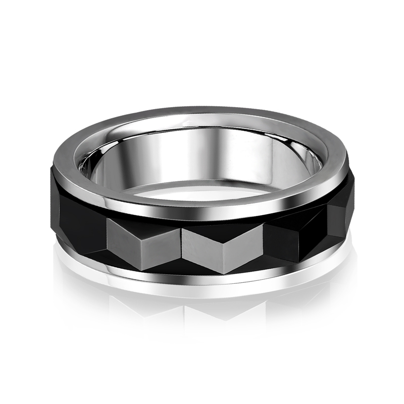 工厂定制刻字钨钢戒指欧美男士不锈钢指环黑色带沟槽男士戒指