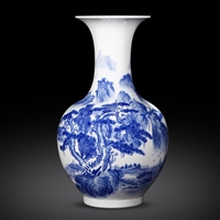 花瓶摆件 景德镇薄胎瓷 陶瓷青花山水花瓶 自用送礼工艺品