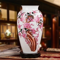 景德镇陶瓷花瓶 手绘粉彩喜上眉梢花瓶 家居装饰摆件收藏
