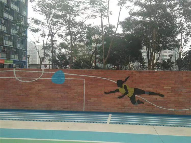 室外红砖墙体涂鸦彩绘操场体育运动元素墙绘常州校园手绘墙画