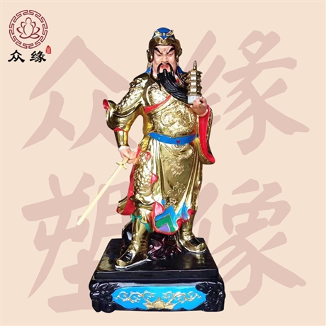 道教神像 贴金托塔李天王神像价格 降魔大元帅李靖神像
