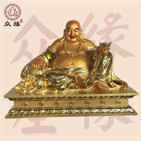 批发树脂贴金大肚佛笑佛神像 弥勒佛神像高清图片
