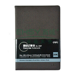 得力25K高级记事本,3327 得力3327高级记事本-160张-25K-205mm*143mm（棕） 3327