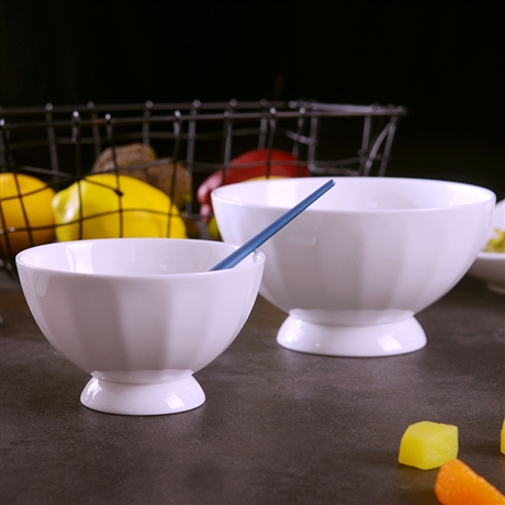 陶瓷面碗家用创意高脚面碗 景德镇骨瓷白色不烫手面碗 可定制
