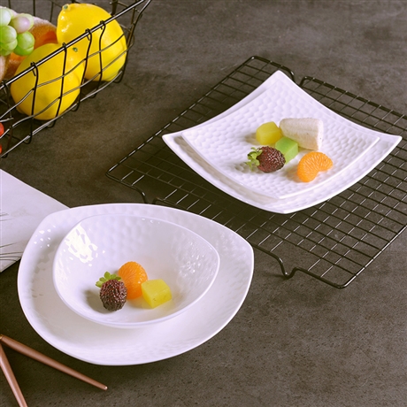 凉菜盘异型三角盘四方盘 创意浮雕家用西餐盘 欧式水果沙拉甜点盘