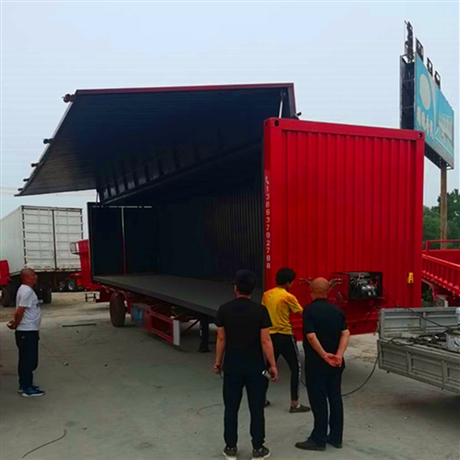 轻型三桥展翼式半挂车价格 骨架式集装箱运输车报价