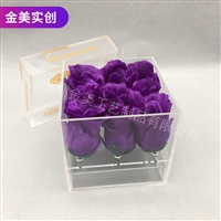 9朵亚克力抽屉盒 丝印加工压克力玫瑰花盒 厂家有机玻璃鲜花盒子