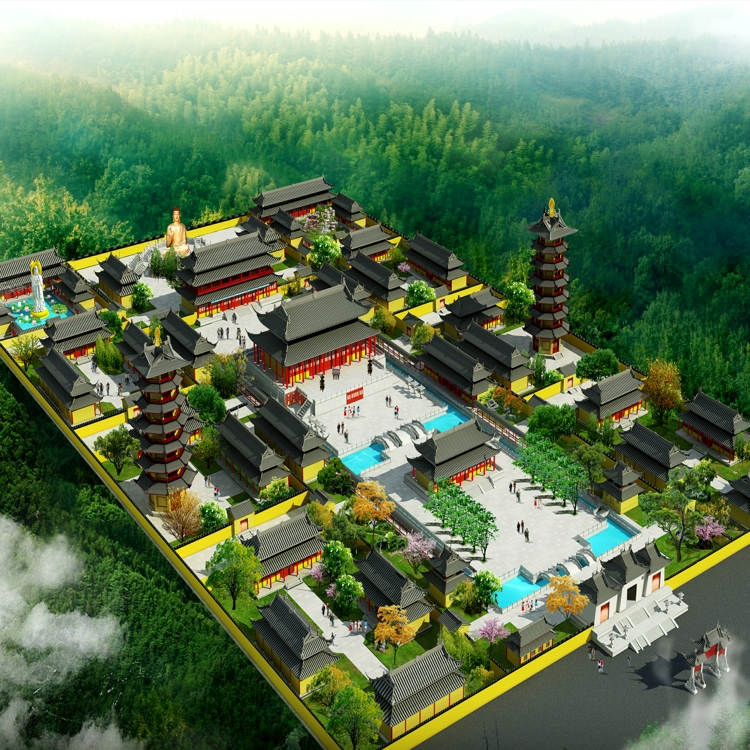 寺庙效果图设计 仿古寺庙设计施工