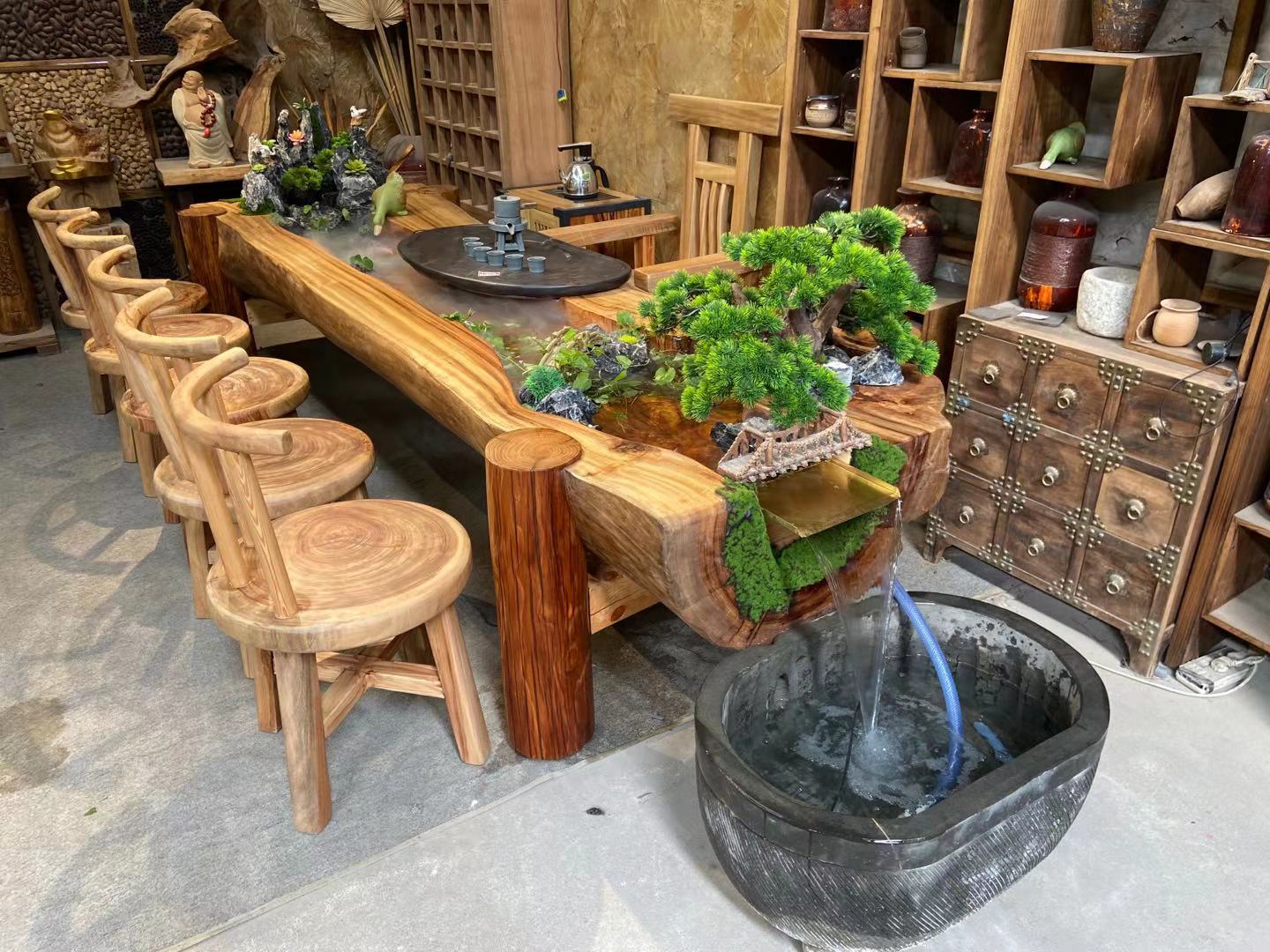 香樟木流水茶台 实木香樟木流水茶台个性 循环流水茶台