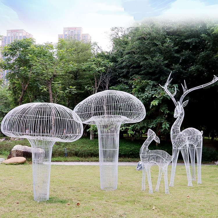 不锈钢镂空蘑菇雕塑 不锈钢丝编织蘑菇雕塑