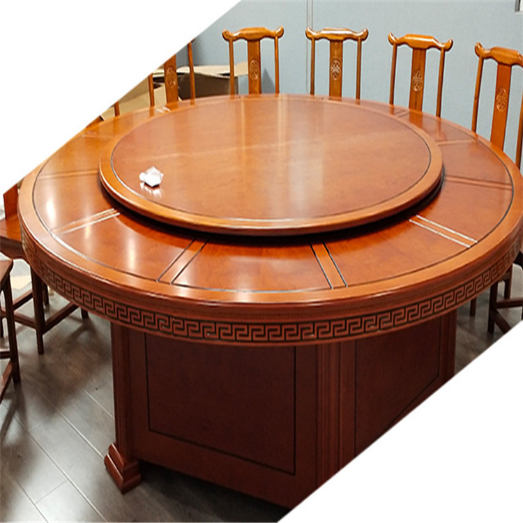 电动圆桌 厂家批发新中式餐桌 酒店餐厅实木大圆桌 青岛万千家具