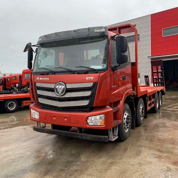 福田欧曼前四后八平板拖车 拉400挖掘机四轴拖板车