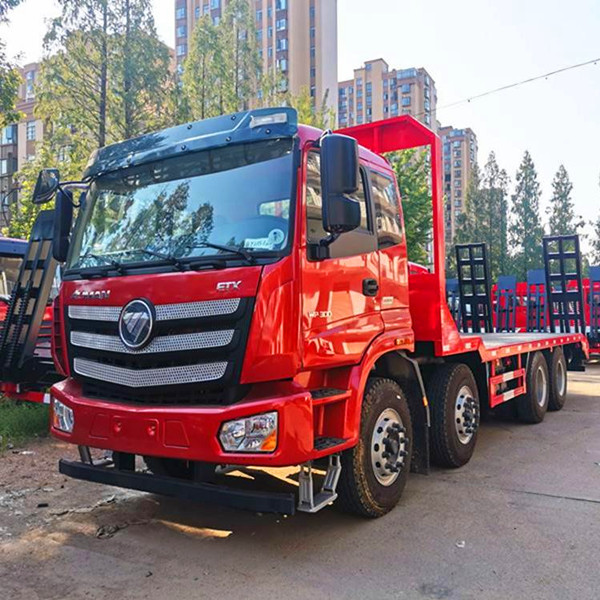福田欧曼前四后八平板拖车 拉400挖掘机四轴拖板车
