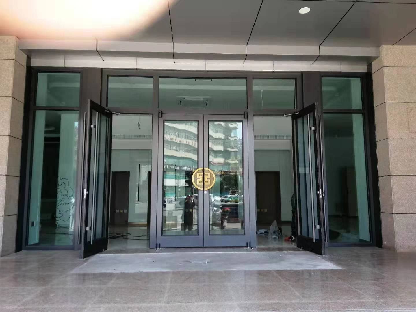 中国工商银行玻璃大门拉手圆形铝艺雕刻工行拉手古铜色