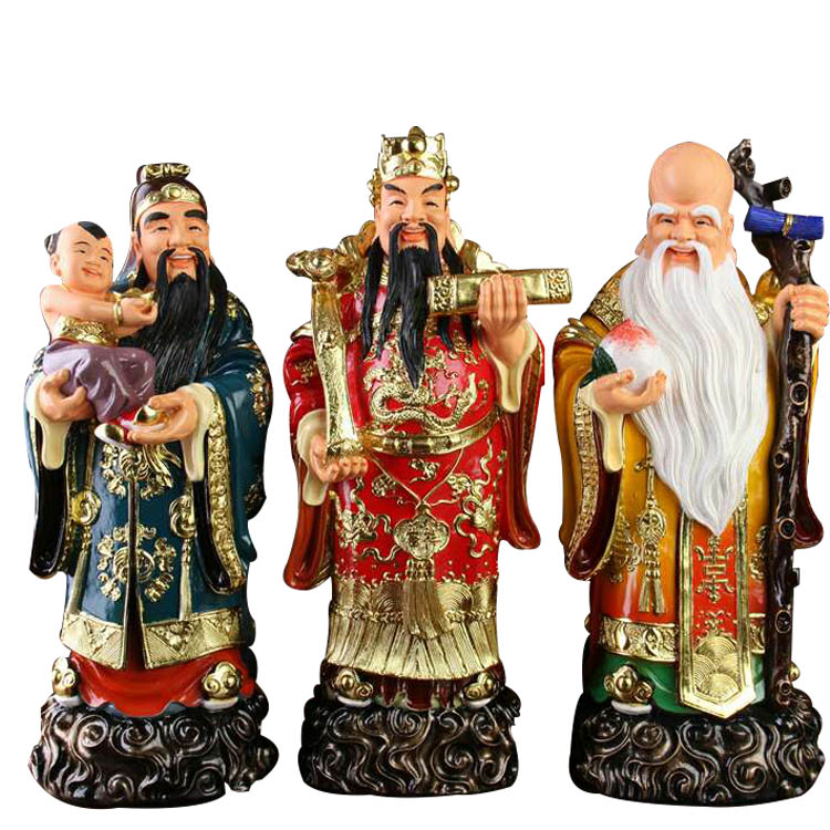 福禄寿三神仙树脂神像 禄星张亚子 福星 南极老人极彩神像摆件