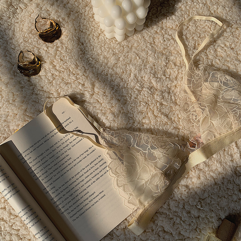 creme内衣 微光系列真丝无钢圈薄款文胸花瓣刺绣女士bra小胸