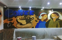 N南京手绘脸谱墙绘 港式茶餐厅彩绘价格 黑色底墙艺术壁画