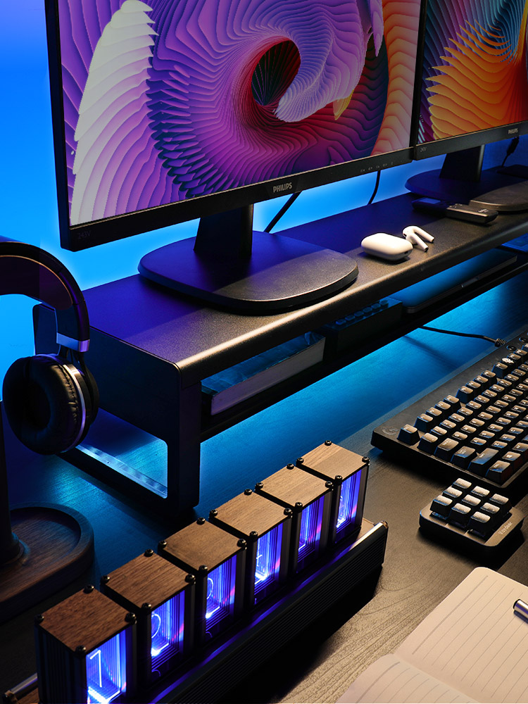 鹿为电脑增高架办公室台式双显示器加长屏幕桌面收纳usb无线充电