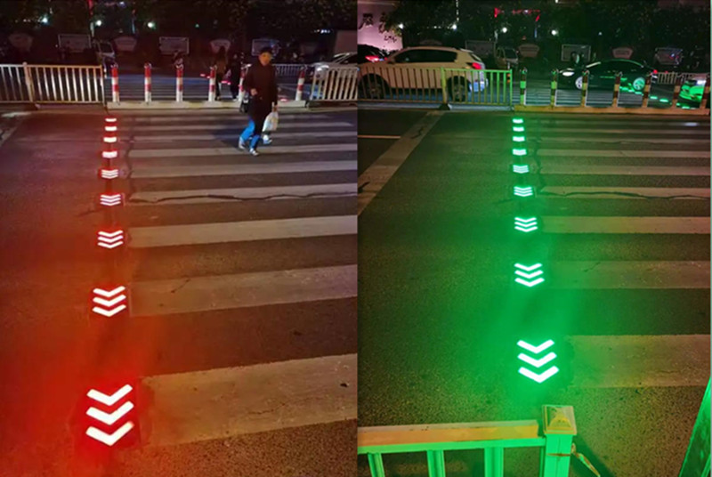 的智能斑马线方案厂家,智能斑马线发光道钉,地埋式铸铁红绿双色道钉
