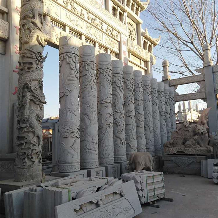 芝麻白石龙柱寺庙雕刻石龙柱豪林石业常年供应