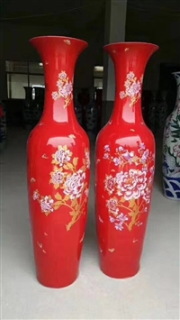 西安红瓷牡丹花瓶 金叶红牡丹瓶