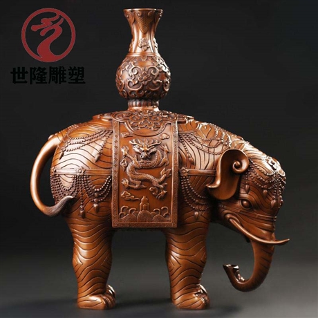 驮宝瓶铜大象雕塑 景观纯铜动物铜像 世隆园林铜雕塑